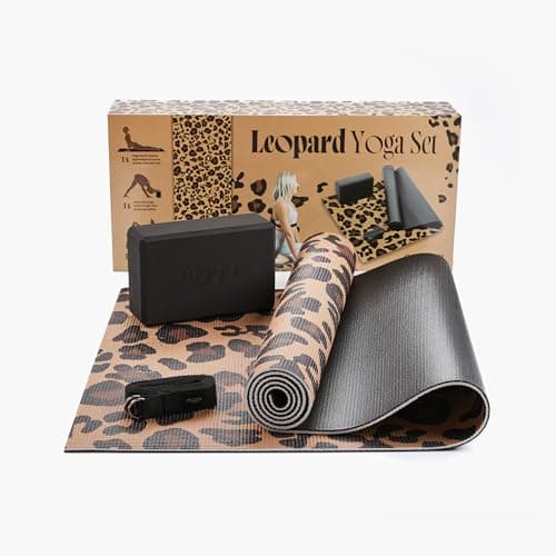 Myga Yoga Starter Set – 6mm Non-Slip Exercise Mat with Block & Strap – Beginner Yoga Kit for Home, Gym & Travel – Ideal for Pilates & Meditation – Durable, Eco-Friendly & Gift-Ready (Leopard) — view 6