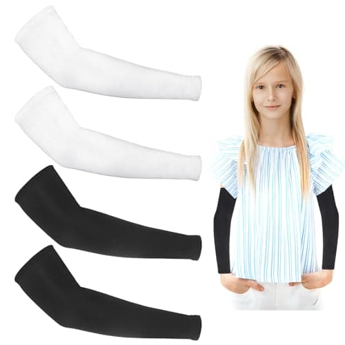Piriuuo Kids Arm Sleeves Youth Arm Sleeves Breathable Arm Compression Sleeve Outdoor Sport Protection for Volleyball Football Baseball Basketball Boys Girls, 2 Pairs, Black White