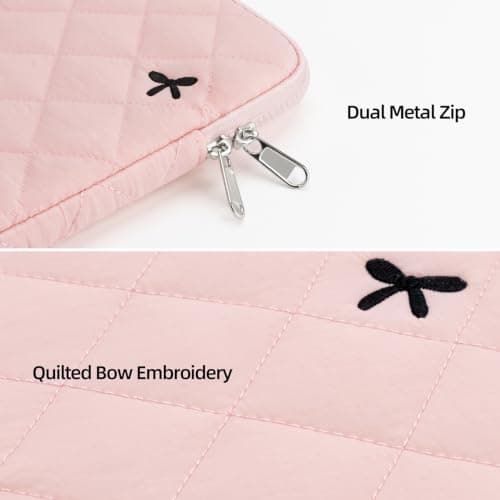 JOOEER 13-14" Laptop Sleeve, Bow Embroidered with Storage Pouch, Pink — view 6