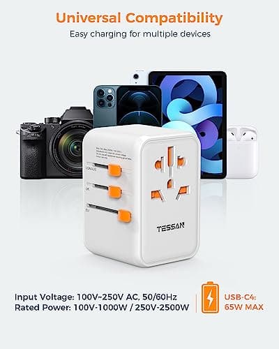TESSAN 65W Universal Travel Adapter Worldwide with 4 USB C 1 USB A Ports — view 6