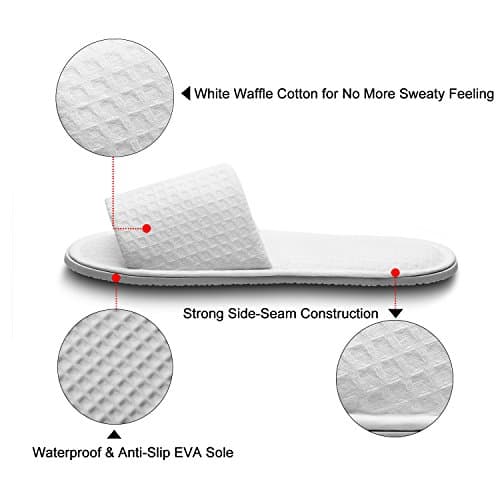 AhfuLife Echoapple 5 Pairs of Waffle Open Toe White Spa Slippers-Two Size Fit Most Men and Women for Spa, Party Guest, Hotel and Travel (White, 6/7.5 UK) — view 5