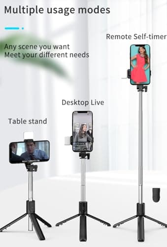 HCTian Selfie Stick Tripod,3 in 1 Extendable 360° Rotation Tripod Stand with Detachable Wireless Remote Portable Mobile Phone Holder Compatible with iPhone,Android,samsung (black) — view 4