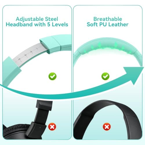 Wired Headphones with Mic, Over-Ear 3.5mm Corded Headphone for School Green — view 5