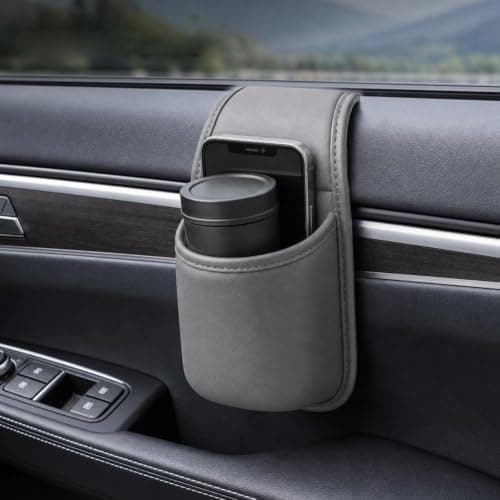 Leather Car Door Storage Pocket Double-layer Compartments Organizer Grey — view 6