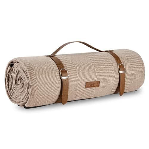 VonShef Picnic Blanket, Beige Herringbone, 200x220cm
