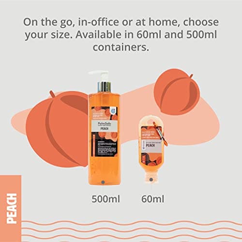 Palm Safe Peach 60ml Anti Bacterial Premium Hand Sanitiser Travel Size Refillable Clip Bottle Quick Drying Non Sticky Extra Moisturising Kills 99.9% of Viruses and Bacteria — view 6
