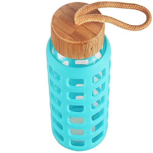 Cleesmil Sports Glass Water Bottle with Silicone Sleeve with Bamboo Lid BPA Free 660 ml (Aqua Blue) — view 6