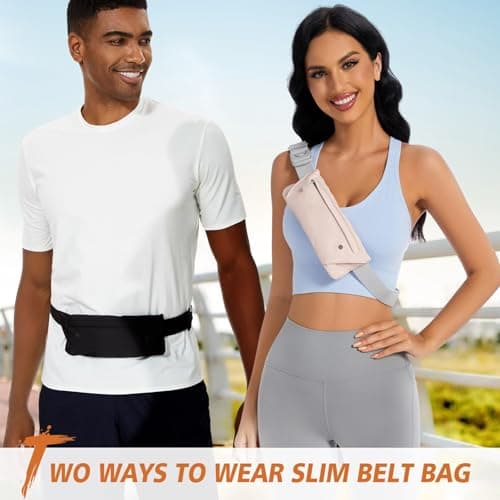 WHIPPY Running Belt for Phone Bag Running Gifts for Women Fanny Pack for Men Elastic Runners Money Belt Phone Holder Hiking Waist Pack, Black — view 2