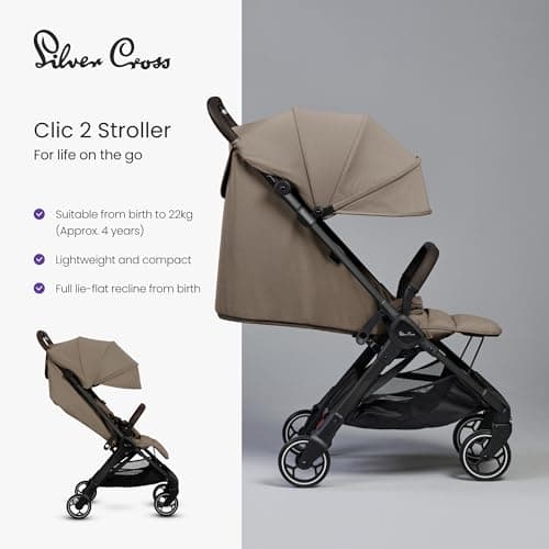 Silver Cross Clic 2 Compact Stroller & Travel Bag, Birth to 22kg, Cobble — view 3