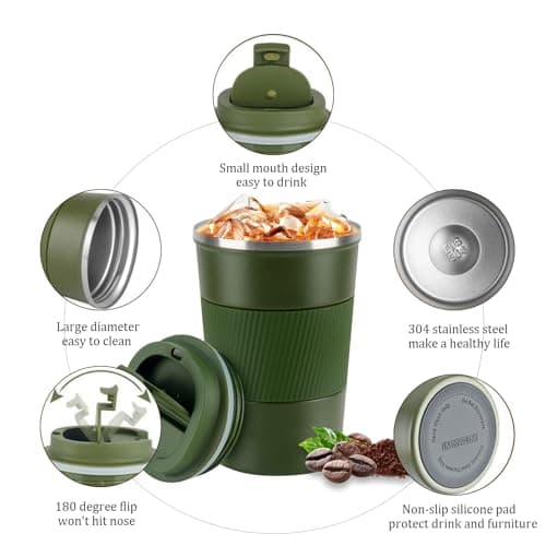Eastrise Travel Mug,Insulated Coffee Cup with Leakproof Lid,Reusable Travel Coffee Mug,Stainless Steel Coffee Cup for Hot or Cold Drinks(Green/18oz) — view 5