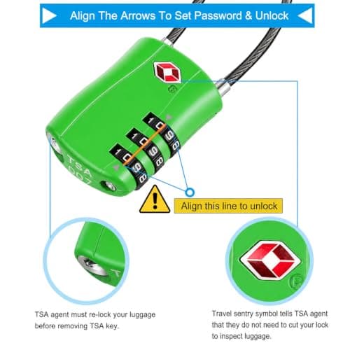 Diyife TSA Approved Luggage Locks with Flexible Steel Cable, Easy to Set up — view 2