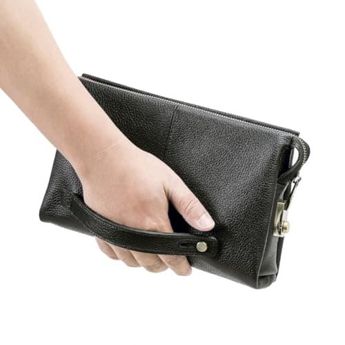 CONTACTS Leather Clutch with Combination Lock Men's Genuine Leather Phone Holder Zip Coin Key Travel Accessories Organizers Wallet Purse Anti-Thief Handbag Black — view 6
