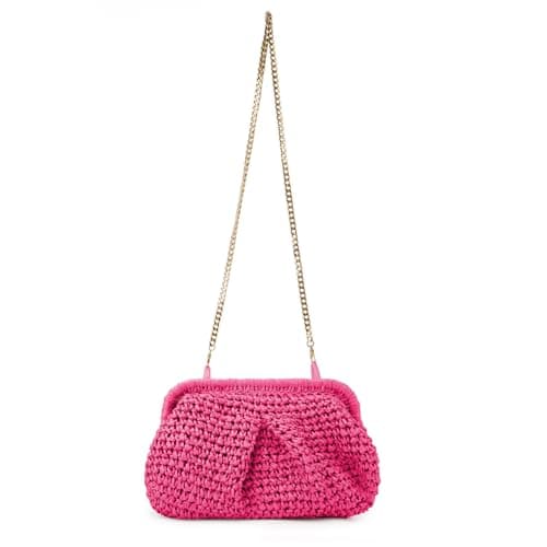 Emprier Women Cloud Straw Clutch Bag Straw Shoulder Bag Summer Beach Shoulder Bag, Red Pink, One Size — view 5