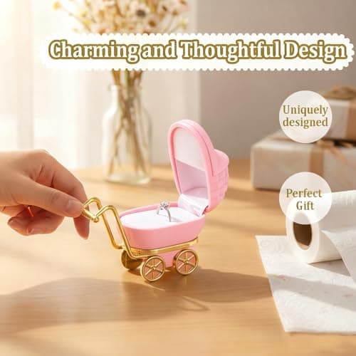 Majatou Portable Jewelry Ring Box, Baby Carriage Decor (Roseate) — view 6