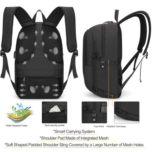 Tzowla Laptop Travel Backpack Mens Womens Water Resistant Anti-Theft Bag with USB Charging Port and Lock 17.3 Inch Computer Business Backpacks for School Work College Gift,Casual Daypack-Black — view 2
