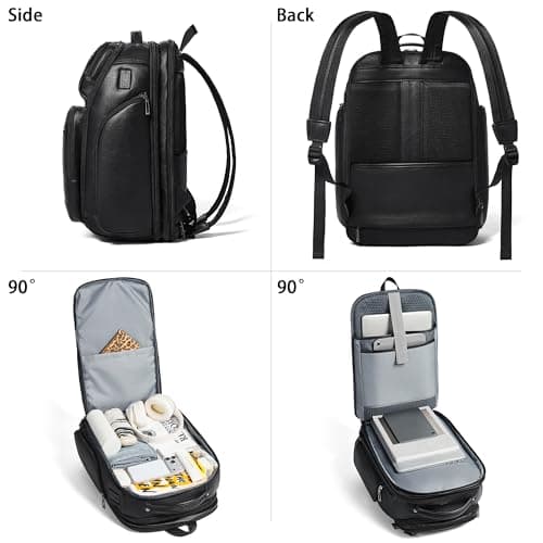 tiamyi Vegan Leather Backpack, 40L Expandable Carry On, TSA Travel Backpack for Men and Women, Fits 17.0 Inch Notebook with Luggage Strap and USB Port, Black — view 6