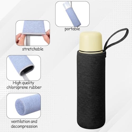 Qulkws 2 Pcs Insulated Water Bottle Carrier Bag 19oz Neoprene Water Bottle Sleeve Portable Nylon Bottles Cover for Glass Stainless Steel Plastic Bottles(Black, Gray) — view 3
