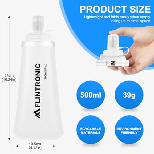 flintronic 2PCS Soft Flask TPU, 500ML Collapsible Water Bottle, Lightweight Running Soft Water Bottle for Unisex Hydration, BPA-Free, Leakproof Foldable Water Bottle for Running, Cycling, Climbing — view 2