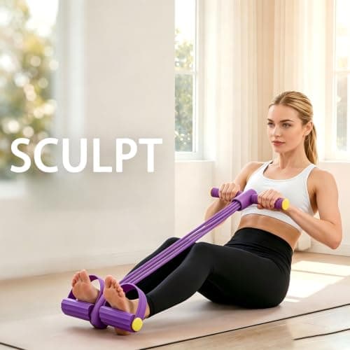 10-Tube Pedal Resistance Band with Handle - Heavy Sit Up Pull Rope for Full Body Workout, Home Gym Training, Yoga, and Pilates | Foot Exercise Bands Resistance Bands for Women (Purple) — view 6