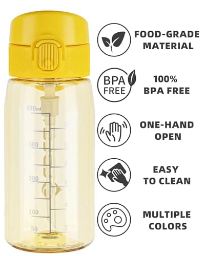 OLDLEY Kids Water Bottles with Straw 420ml/14oz Leakproof Tritan Water Bottle for School with Handle BPA Free Time Marker Sports Drinking Bottle for Boys Girls (Yellow) — view 5