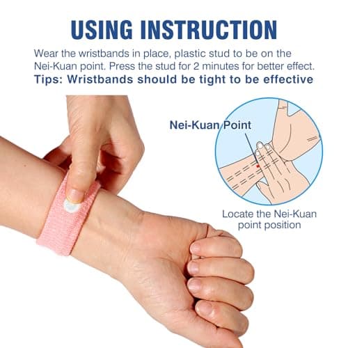 Hionfurt Travel Sickness Bands for Adults and Kids Motion Sickness Wristbands for Car and Sea Sickness Anti Nausea and Pregnancy Morning Sickness Relief Acupressure Wristbands - 2 Pairs Pink, Pink — view 3