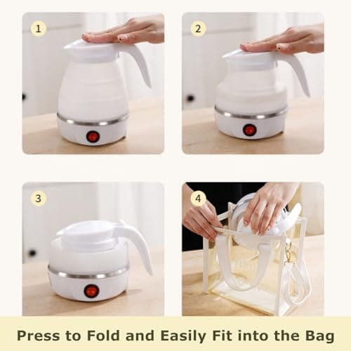 Foldable Electric Kettle, Mini Travel Kettle, Portable Collapsible Kettle for Camping with Separable Power Cord, Fast Boiling, 600ML (White) — view 5