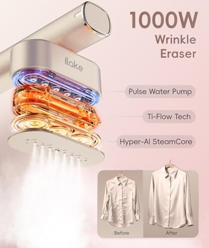 Travel Steamer for Clothes, 100-240V Dual Voltage Portable Garment Steamer, 1000W Travel Size Handheld Steamer & Iron 2 in 1 for Global & Europe Travel, Business, Home, Rose Gold，Gold — view 5