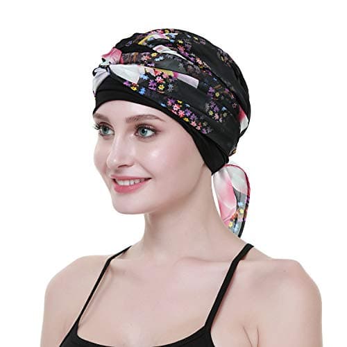 Chemo Hair Turban for Cancer Women Head Wrap Scarves Long Hair Wig Accessories Burgundy Black — view 4