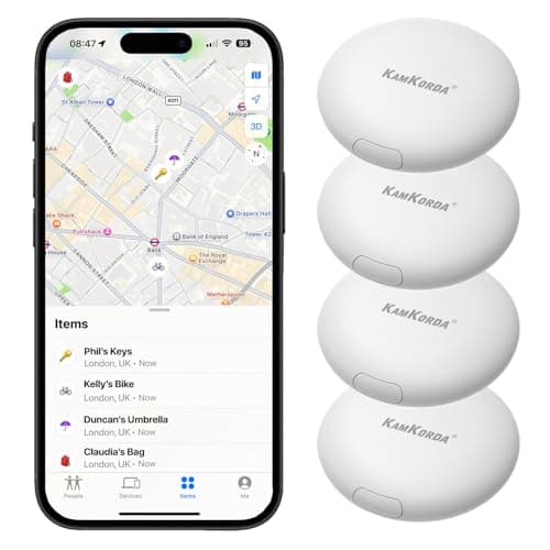 KamKorda Smart Tag Tracker, Bluetooth Key Finder, GPS Tracker Tag for Keys, Wallet, Pets, Luggage Tracking Device Compatible with iOS – White (White - 4 Pack) — view 2