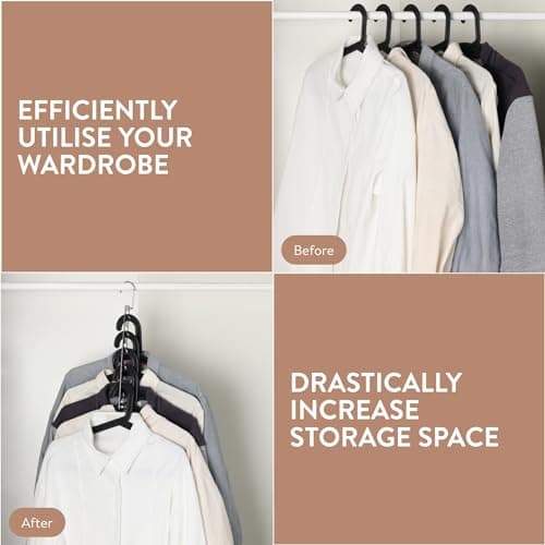 H&S Metal Space Saving Hangers (Set of 6) - Space Saver Clothes Hanger Pack for Wardrobes - Magic Coat Hanger Space Savers to Hang Clothing Shirts Trousers for Wardrobe and Closet — view 3