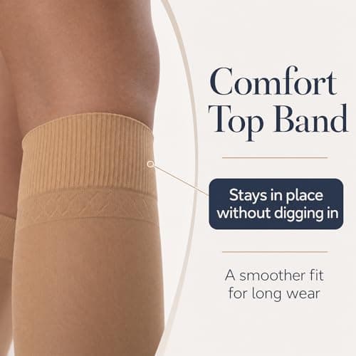 Divertd Women's Knee High Compression Stockings, 70 Denier Class I 8-15 mmHg Flight Socks, Nude, L/XL — view 5