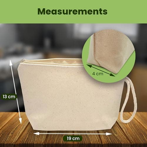 Plain 100% Cotton Canvas Multi-Purpose Wash, Toiletry, Cosmetic, Make Up Bag, Pencil, Stationary, School, Arts & Crafts Case Bag with Handle Loop – Natural Off White - Pack of 1 — view 4