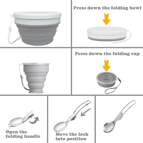 6 in 1 Foldable Camping Mess Kit Stainless Steel Cutlery for Travel Picnic — view 3