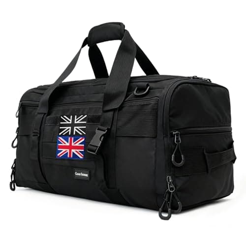 JIIJCAAC 50L Gym Bag with British Flag - Tactical Holdall for Men(Black)