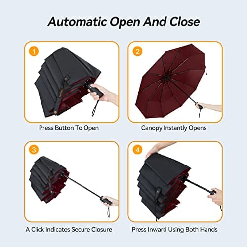 TechRise Umbrella Compact Windproof Travel Umbrellas: Easy Auto Open Close, Strong Fiberglass Frame, Durable Folding Lightweight Portable Automatic Backpack Umbrella for Men and Women, 10 Ribs — view 6