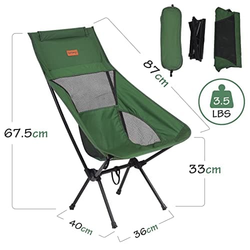 Rainberg Ultra Lightweight High Back Camping Chair, Folding Chair, Camping Chairs for Adults, Foldable Garden Outdoor Picnic BBQ Chairs. (Pack of 1, Green) — view 3