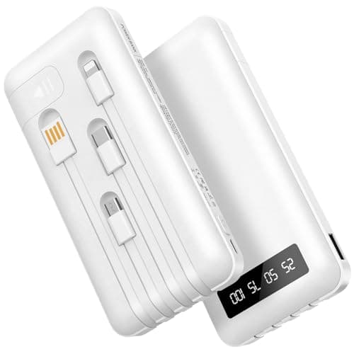 26800mah Power Bank With 4 Built in Cables, 22.5W Fast Charging Portable Charger USB C Powerbank with LED Display & Stand,Battery Pack for iPhone 17 16 15 14 13 12 Samsung Xiaomi Mobile Phone, White