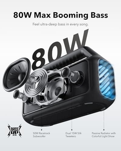 soundcore Anker Boom 2 Bluetooth Speaker, Outdoor Speaker with 80W, Subwoofer, BassUp 2.0, 24H Playtime, IPX7 Waterproof, Floatable, RGB Lights, Custom EQ, USB-C, Portable for Camping, Beach, Garden — view 2