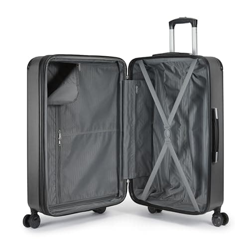 Amazon Basics Hardside Carry-On Spinner Luggage Set, 3-Piece, Carry-On Suitcase, Tote Bag, Compact Travel Bag, Expandable, 4 Spinner Wheels, Black — view 6