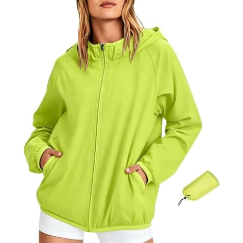 Anbiryeik Packable Waterproof Jacket Women Lightweight Breathable Raincoat with Pockets Windproof Softshell Outdoor Rain Jacket Functional Outwear for Walking Hiking Travel Running Cycling Green L