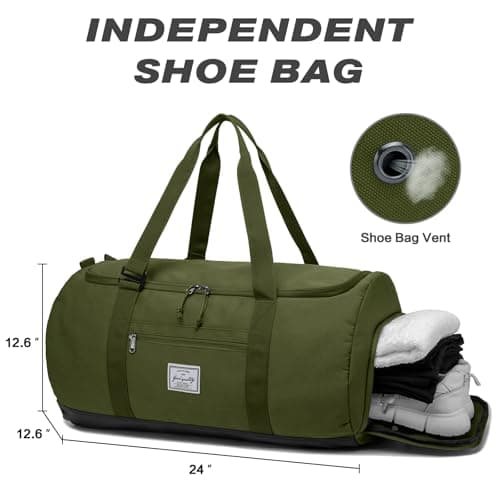 Lyweem Travel Duffel Bag for Men, 60L Large Sports Duffle Bag Backpack for Women Weekender Overnight Holdall Bags with Shoes Compartment Multifunctional Gym Bags, Green — view 4