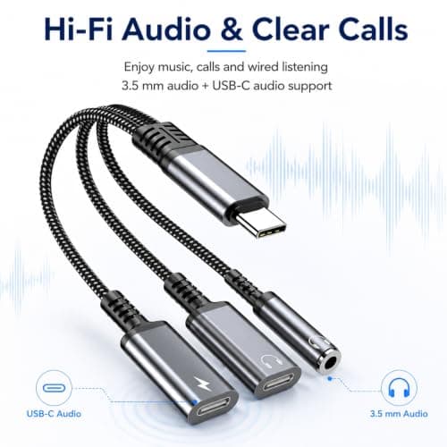 Hyleon 3-in-1 USB C to 3.5mm Headphone & Charger Adapter — view 2