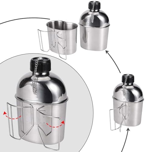 Goetland Stainless Steel WWII US Army Canteen Water Bottle Military Canteen Kit 1.06QT with 0.53QT Cup Nylon Pouch G.I. — view 2