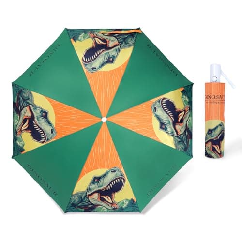 Kids Folding Umbrella, Windproof Automatic Travel Umbrella for Boys Roaring