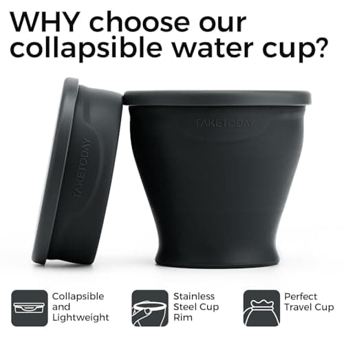 TakeToday Collapsible Silicone Travel Mug, BPA Free with Lid & Waterproof Bag - Tumbler Set for Camping, Outdoor and International Travel (8.4 oz, Charcoal) — view 3