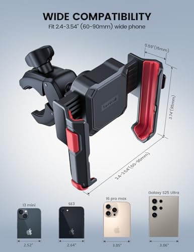 Lamicall Motorcycle Bike Phone Holder - 【1s Quick Release】 Universal Motorbike Phone Mount, Bicycle Handlebar Clamp for iPhone 17 16 15 14 Pro Max Plus Air Mini, Samsung S25 Ultra, All Phones - Red — view 5
