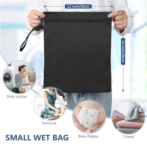 OTraki 2 Pack Wet Bags for Swimming Travel Laundry Bag Nappy Bag Dirty Wet Clothes Bag Waterproof Storage Bags for Gym Swimsuit Workout Yoga Beach Pool (12 x 14 inch), Black — view 2