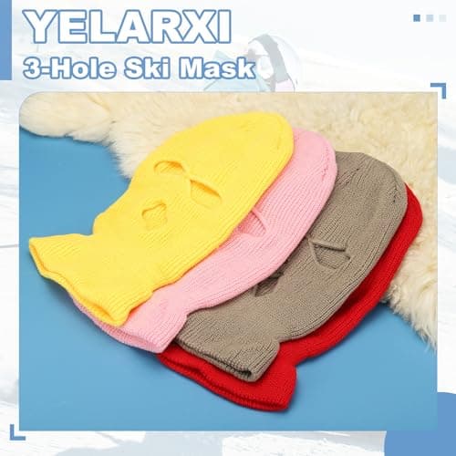 YELARXI 3-Hole Full Face Mask Cover, Ski Mask Knitted Warm Knit Cover Winter Balaclava Face Mask Cap Ski Polyester& 2 Pcs& Yellow -Fitting for (Men/Women/Winter Outdoor Sports/Skiing) — view 4