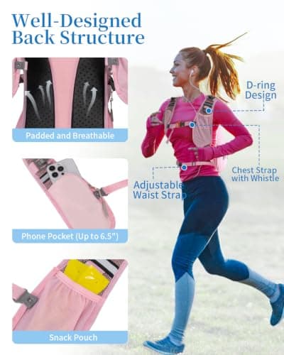 Hydration Backpack with 2L Water Bladder, Water Backpack for Hiking, Pink — view 6