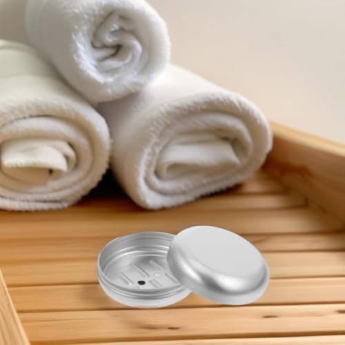 TEMPNAP Travel Size Silver Aluminum Soap Box with Lid for Bathroom and Shower, Secure Storage and Easy to Clean round Minimalist Soap Dish with Self Draining Design — view 4